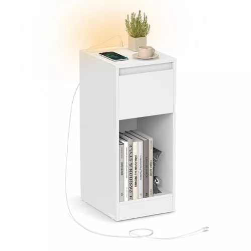 VASAGLE éjjeliszekrény LED világítással fehér kompakt
