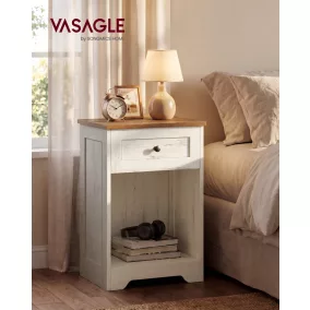   VASAGLE Siren LET628WJ01 Éjjeliszekrény Töltőállomással Felhőfehér-Meleg Barna USB Portokkal