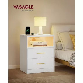   VASAGLE Custos Collection Éjjeliszekrény LED Világítással és Töltőállomással Felhőfehér