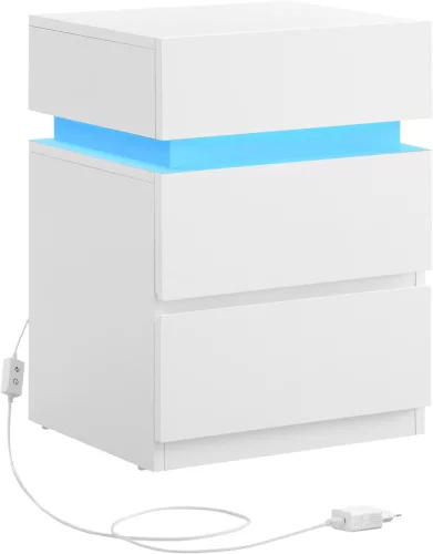VASAGLE Modern LED Éjjeliszekrény Fehér 3 Fiókos