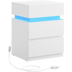 VASAGLE Modern LED Éjjeliszekrény Fehér 3 Fiókos