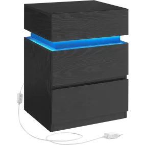   Vasagle LET630T56 éjjeliszekrény LED világítással 3 fiókkal fekete famintás