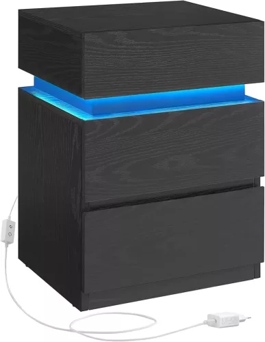 Vasagle LET630T56 éjjeliszekrény LED világítással 3 fiókkal fekete famintás