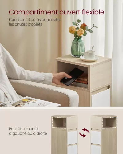 VASAGLE Kailyn Keskeny Éjjeliszekrény Natúr Bézs-Fehér Színben