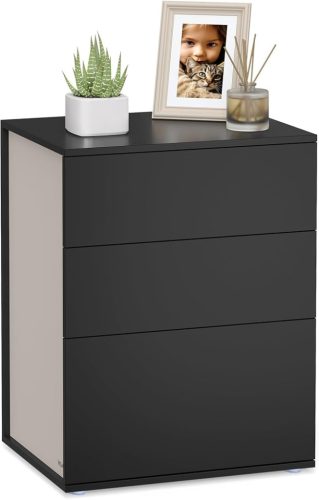 VASAGLE Modern Minimál Éjjeliszekrény 3 Fiókos Fekete-Cappuccino