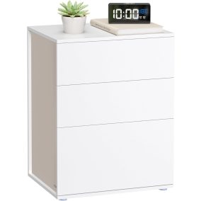   VASAGLE Modern Minimál Éjjeliszekrény 3 Fiókos Szerszámmentes Matt Fehér-Cappuccino