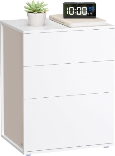 VASAGLE Modern Minimál Éjjeliszekrény 3 Fiókos Szerszámmentes Matt Fehér-Cappuccino