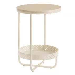VASAGLE Modern Kerek Kisasztal Krémfehér Tárolókosárral