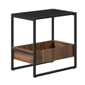   VASAGLE Modern Kisasztal Kolumbiai Dió Tárolófiókkal Fekete