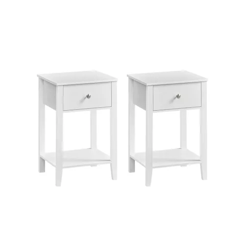 VASAGLE Bambusz Éjjeliszekrény Szett Fehér Minimál Stílusú Fiókos Kisasztal