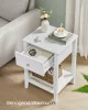 VASAGLE Bambusz Éjjeliszekrény Szett Fehér Minimál Stílusú Fiókos Kisasztal