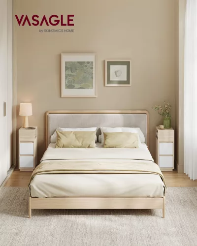 VASAGLE KAILYN éjjeliszekrény szett 2 db keskeny fiókos éjjeliszekrény természetes bézs és felhőfehér