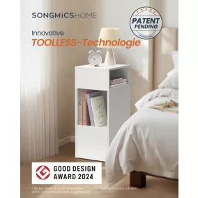   SONGMICS HOME Slim éjjeliszekrény szerszám nélküli összeszerelés 2 nyitott rekesszel és 1 fiókkal 30 x 25 x 59,4 cm fehér
