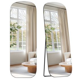   SONGMICS 160 x 50 cm álló tükör alumínium kerettel edzett üveg tintafekete