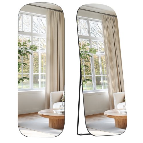 SONGMICS 160 x 50 cm álló tükör alumínium kerettel edzett üveg tintafekete