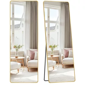   SONGMICS teljes alakos tükör 160 x 50 cm alumínium ötvözet kerettel edzett üveggel halvány arany