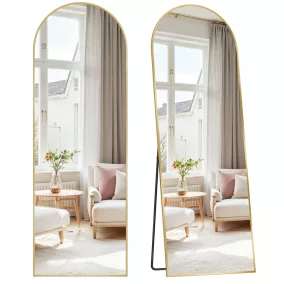   SONGMICS teljes alakos tükör 160 x 50 cm íves alumínium kerettel edzett üveg halvány arany