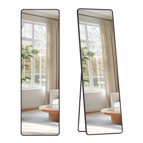 SONGMICS teljes alakos álló tükör alumínium ötvözet kerettel edzett üveg tintafekete 150 x 40 cm