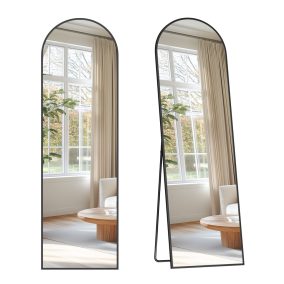   SONGMICS 150 x 40 cm álló tükör ívelt alumínium kerettel, edzett üveg, tintafekete