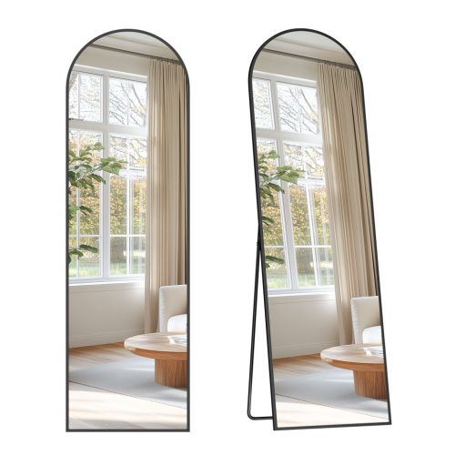 SONGMICS 150 x 40 cm álló tükör ívelt alumínium kerettel, edzett üveg, tintafekete