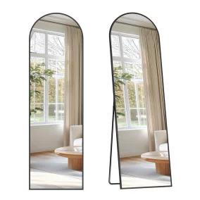   SONGMICS Ívelt Teljes Alakos Tükör Alumínium Kerettel Talppal Tintafekete 150 x 40 cm
