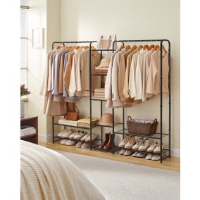   SONGMICS Nyitott Ruhatároló Állvány Acél Polcrendszerrel Matt Fekete