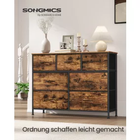   SONGMICS 7 fiókos komód acél MDF szövet rusztikus barna fekete