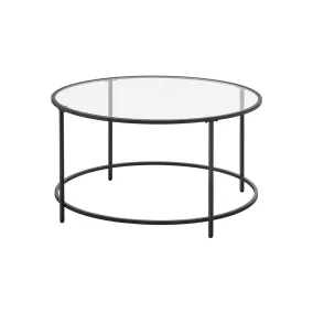   VASAGLE Kerek Dohányzóasztal Edzett Üveglappal Fekete Acélvázzal