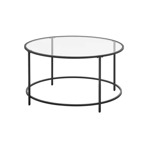 VASAGLE Kerek Dohányzóasztal Edzett Üveglappal Fekete Acélvázzal