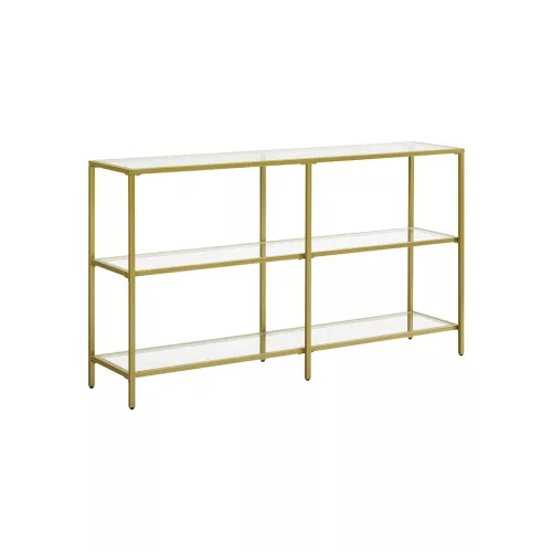 VASAGLE Modern Üvegpolcos Konzolasztal Arany Fém Vázzal