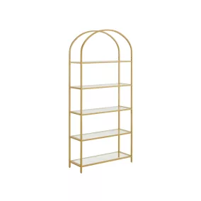 VASAGLE Ívelt Üvegpolcos Állvány Arany Acélvázzal