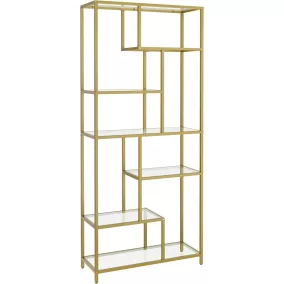 VASAGLE Geometrikus Üvegpolcos Könyvespolc Arany
