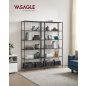   VASAGLE 6-Szintes Edzett Üveg Könyvespolc Fekete Acélvázzal