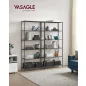   VASAGLE 6-Szintes Edzett Üveg Könyvespolc Fekete Acélvázzal