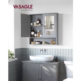   VASAGLE fali fürdőszobai szekrény tükrös ajtókkal MDF galamb szürke