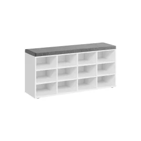   VASAGLE Tárolópad Párnázott Üléssel 12 Rekeszes Cipőtároló Fehér-Szürke