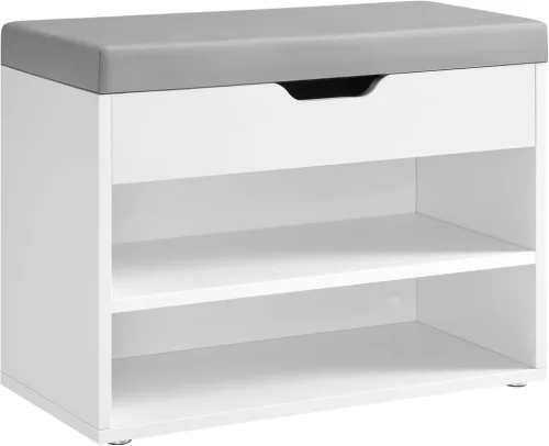 VASAGLE LHS020W01 Cipős Pad Tároló Rekesszel Párnázott Ülőkével Felhőfehér