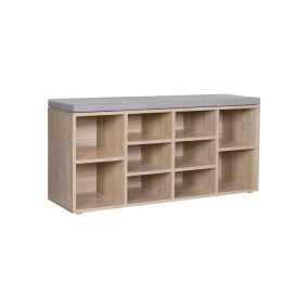   VASAGLE Tölgy Cipősszekrény Pad 10 Rekesszel Ülőpárnával