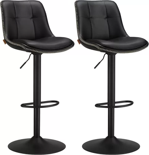 VASAGLE Elegance Állítható Magasságú Bárszék Szett Fekete PU Bőr Háttámlával