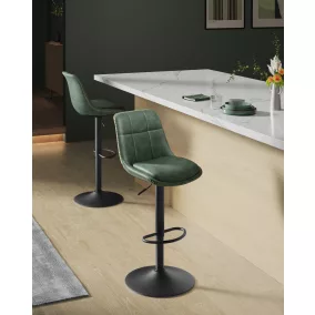   VASAGLE Állítható Magasságú Bárszék Szett Erdőzöld PU Bőr Párnázott Háttámlával