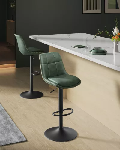 VASAGLE Állítható Magasságú Bárszék Szett Erdőzöld PU Bőr Párnázott Háttámlával