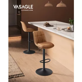   VASAGLE LJB095K01 bárszék 2 db-os szett magasságállítható forgó konyhai szék steppelt PU borítással háttámlával és lábtartóval karamell barna
