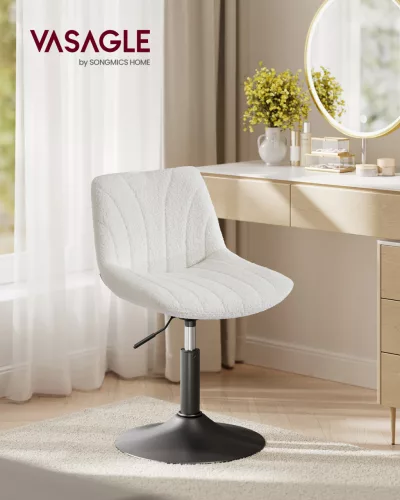 VASAGLE LJB160WD01 fésülködő szék támlával magasságállítható 360° forgatható sherpa huzat krémfehér