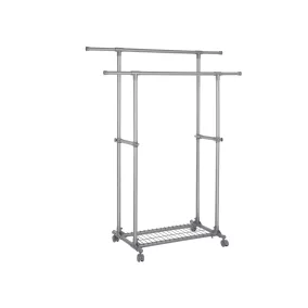   SONGMICS Dupla Ruhaállvány Kihúzható Szürke Gurulós Tárolópolccal