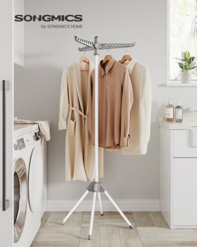 SONGMICS ruhaszárító állvány 3 forgatható karral rozsdamentes acél szürke-fehér 150 cm