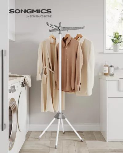 SONGMICS ruhaszárító állvány 3 forgatható karral rozsdamentes acél szürke-fehér 150 cm