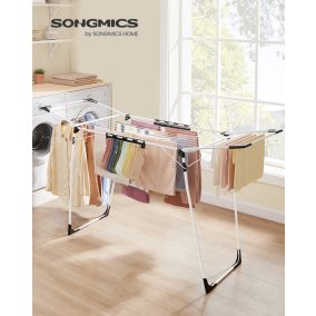   SONGMICS ruhaszárító állvány 56,5 x 173 x 96,5 cm összecsukható fém váz zoknikapcsokkal fehér