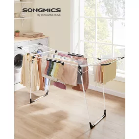   SONGMICS ruhaszárító állvány 56,5 x 173 x 96,5 cm összecsukható fém váz zoknikapcsokkal fehér