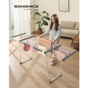   SONGMICS LLR522WK01 állvány ruhaszárító kihúzható szárnyakkal 22 m szárítófelület zoknitartóval összecsukható gyöngy fehér és galambszürke