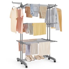   SONGMICS 4 szintes összecsukható ruhaszárító állvány rozsdamentes acél galambszürke